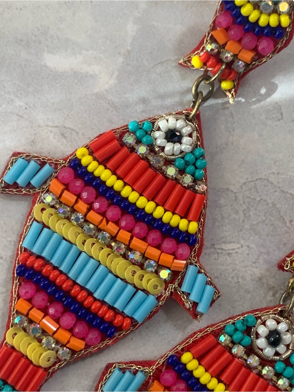 Colorful Beaded Fish Earrings - Multicolor Statement Jewelry - Picture 2 of 5